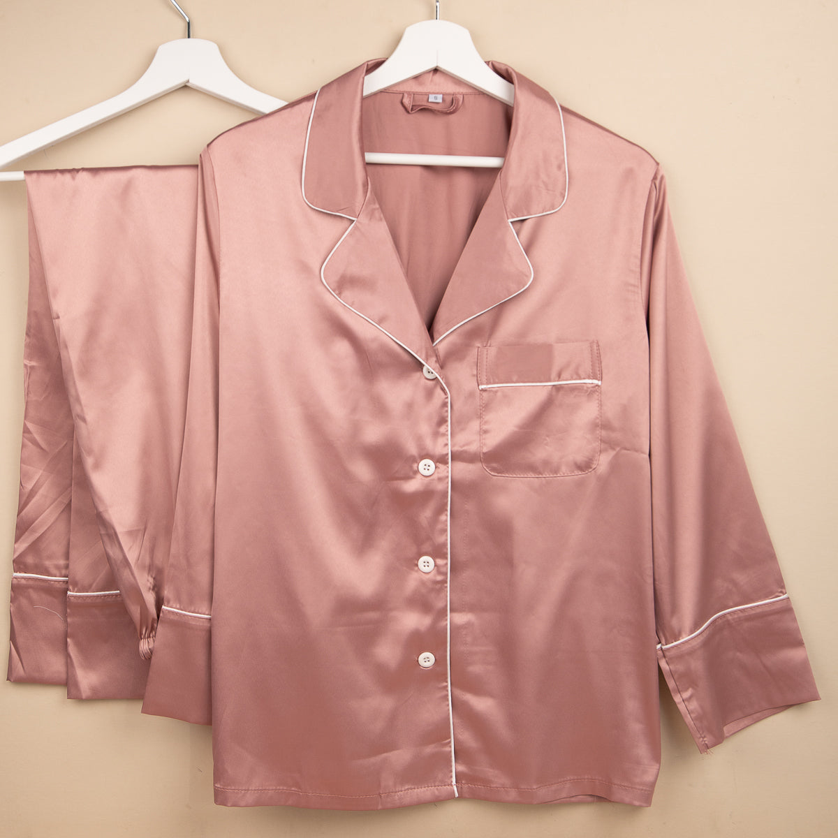 Dusty Pink Satin Long Sleeve Pajama Set